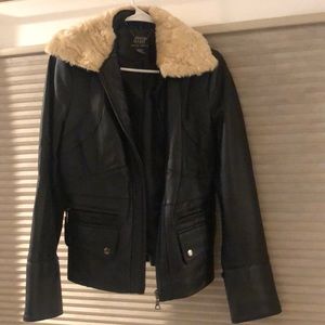 Leather Bomber Jacket with Lambskin Collar